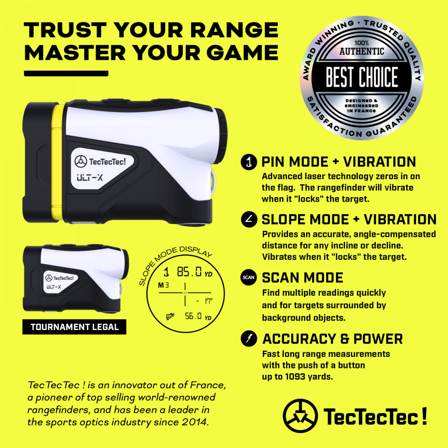TecTecTec pin mode pin seeker scan mode angle-compensated vibration golf precision laser rangefinder ULT-X